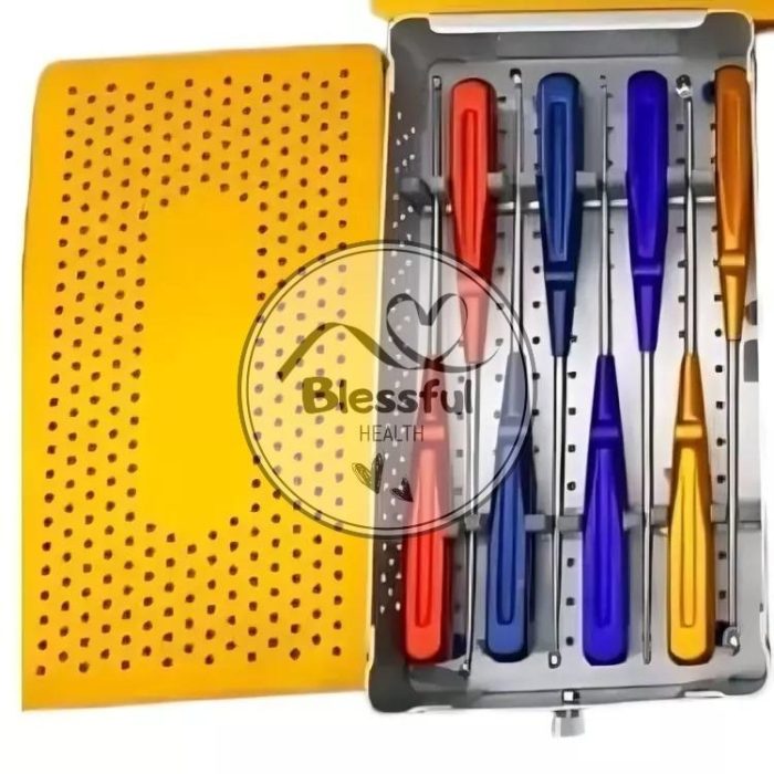 "Volkmann Bone Curette Set 8 PCS with Aluminum Box - Colorful Orthopedic Surgica - Image 2