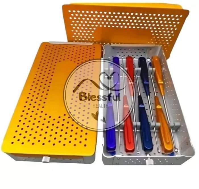 "Volkmann Bone Curette Set 8 PCS with Aluminum Box - Colorful Orthopedic Surgica